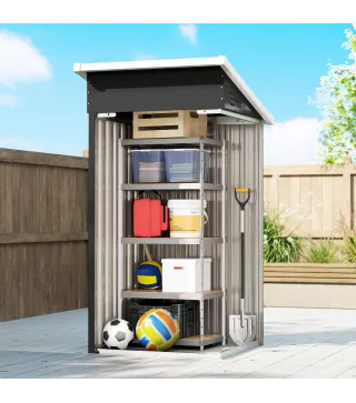 Caseta de Jardín Exterior Metálico 0,74 m² 107,5x91x185 cm con Techo Inclinado Puerta con Cerradura Ventilaciones Gris