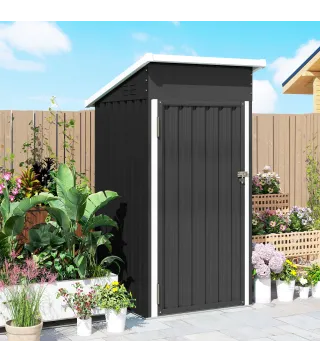 Caseta de Jardín Exterior Metálico 0,74 m² 107,5x91x185 cm con Techo Inclinado Puerta con Cerradura Ventilaciones Gris