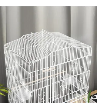 Jaula para Pájaros Pajarera de Metal con 4 Comederos 3 Perchas Columpio y Bandeja Extraíble Asa 46,5x35,5x92 cm Azul