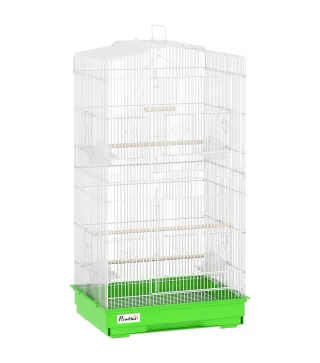 Jaula para Pájaros Pajarera de Metal con 4 Comederos 3 Perchas Columpio y Bandeja Extraíble Asa 46,5x35,5x92 cm Verde