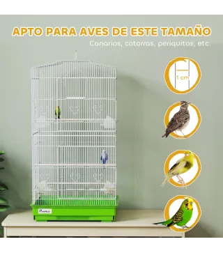 Jaula para Pájaros Pajarera de Metal con 4 Comederos 3 Perchas Columpio y Bandeja Extraíble Asa 46,5x35,5x92 cm Verde