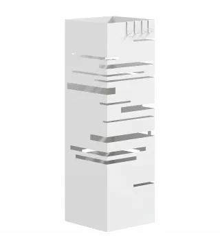 Paragüero Metálico con 4 Ganchos y Bandeja de Goteo Extraíble para Entrada Oficina 15,5x15,5x49 cm Blanco