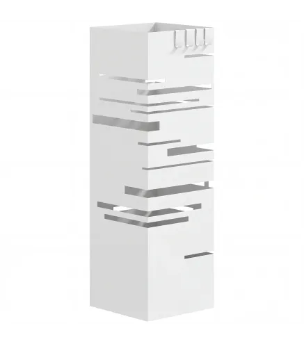 Paraguero Metalico con 4 Ganchos y Bandeja de Goteo Extraible para Entrada Oficina 15,5x15,5x49 cm Blanco