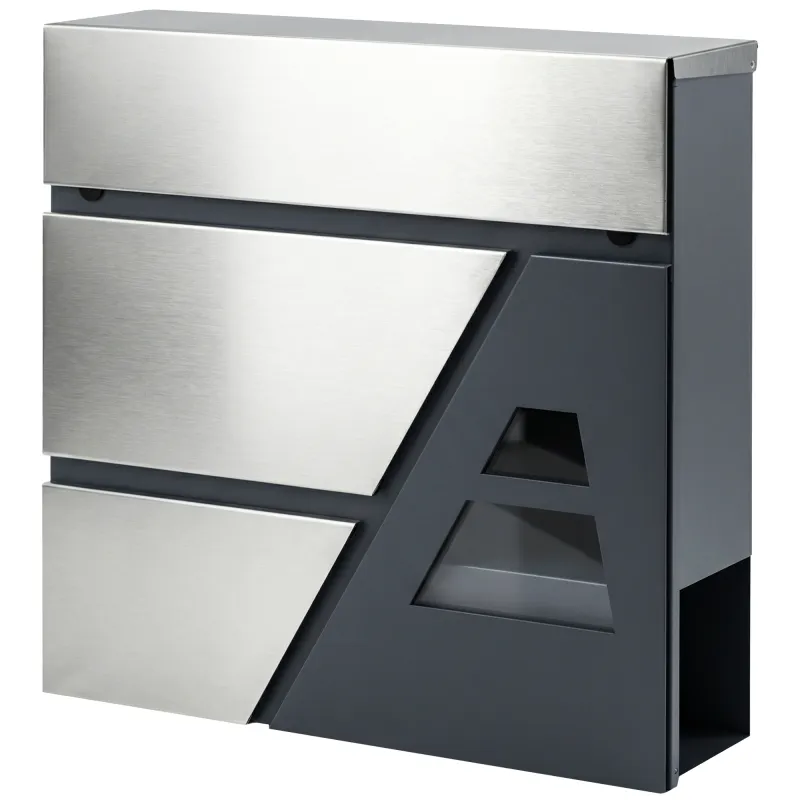 Buzón Exterior de Acero Inoxidable 13 L Buzón de Pared Correo con Cerradura y 2 Llaves Soporte Periódicos Gris Oscuro