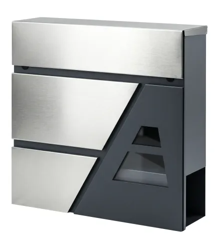 Buzón Exterior de Acero Inoxidable 13 L Buzón de Pared Correo con Cerradura y 2 Llaves Soporte Periódicos Gris Oscuro