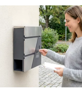 Buzon Exterior de Acero Inoxidable 13 L Buzon de Pared Correo con Cerradura y 2 Llaves Soporte Periodicos Gris Oscuro