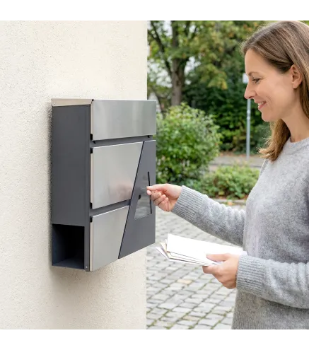 Buzón Exterior de Acero Inoxidable 13 L Buzón de Pared Correo con Cerradura y 2 Llaves Soporte Periódicos Gris Oscuro