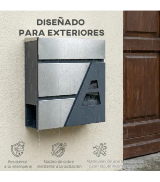 Buzón Exterior de Acero Inoxidable 13 L Buzón de Pared Correo con Cerradura y 2 Llaves Soporte Periódicos Gris Oscuro
