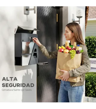 Buzón Exterior de Acero Inoxidable 13 L Buzón de Pared Correo con Cerradura y 2 Llaves Soporte Periódicos Gris Oscuro