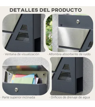 Buzón Exterior de Acero Inoxidable 13 L Buzón de Pared Correo con Cerradura y 2 Llaves Soporte Periódicos Gris Oscuro