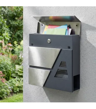 Buzón Exterior de Acero Inoxidable 13 L Buzón de Pared Correo con Cerradura y 2 Llaves Soporte Periódicos Gris Oscuro