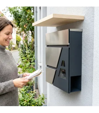 Buzón Exterior de Acero Inoxidable 13 L Buzón de Pared Correo con Cerradura y 2 Llaves Soporte Periódicos Gris Oscuro