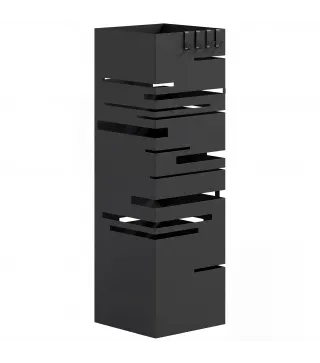 Paragüero Metálico con 4 Ganchos y Bandeja de Goteo Extraíble para Entrada Oficina 15,5x15,5x49 cm Negro