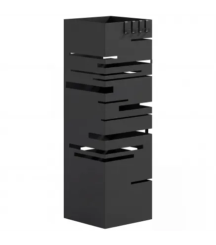 Paragüero Metálico con 4 Ganchos y Bandeja de Goteo Extraíble para Entrada Oficina 15,5x15,5x49 cm Negro