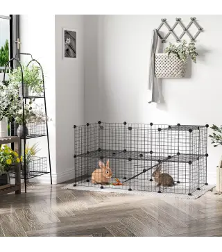 Valla Metálica para Mascotas de 36 Paneles, Jaula para Animales Pequeños, Forma Personalizable, Jaula para Conejos, Cobayas, Chi