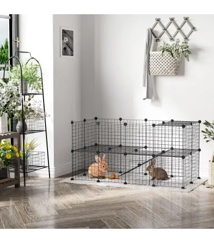 Valla Metálica para Mascotas de 36 Paneles, Jaula para Animales Pequeños, Forma Personalizable, Jaula para Conejos, Cobayas, Chi