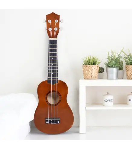 Ukelele Soprano para Principiantes con 4 Cuerdas de Nylon Ajustables Juguete educativo 53x17,5x6,2cm Marrón