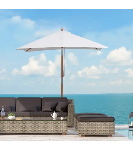 Parasol de Terraza Rectangular Inclinable 200x150x235 cm con Anti-UV Impermeable y Poste de Madera Crema