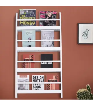 Estantería de Pared de Libros con 4 Estantes Librería Infantil para Hogar Oficina Carga 30kg 59x12x113 cm Blanco