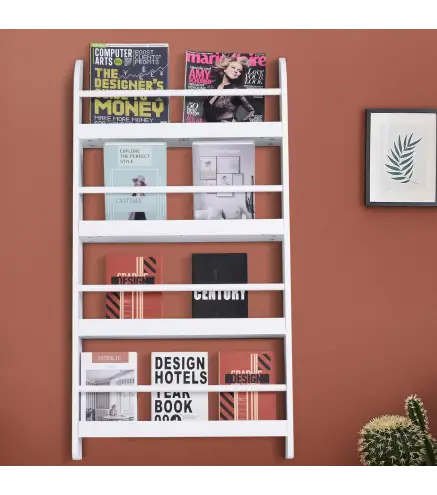 Estantería de Pared de Libros con 4 Estantes Librería Infantil para Hogar Oficina Carga 30kg 59x12x113 cm Blanco