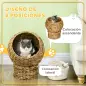 Cama para Gatos de Mimbre Cueva para Gatos Desmontable con Cojín Extraíble 40x37x51 cm Marrón y Beige