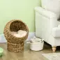Cama para Gatos de Mimbre Cueva para Gatos Desmontable con Cojín Extraíble 40x37x51 cm Marrón y Beige