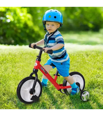 Bicicleta de Equilibrio con Pedales y Ruedas Entrenamiento Extraíbles de Asiento Regulable 33-38cm Niños +24 Meses Carga 25kg Ro