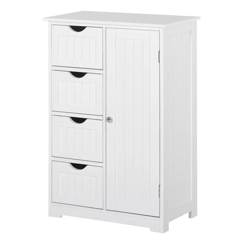 Armario Auxiliar de Baño Mueble para Baño con Puerta 4 Cajones y Estante Ajustable para Cocina Salón 56x30x83 cm Blanco
