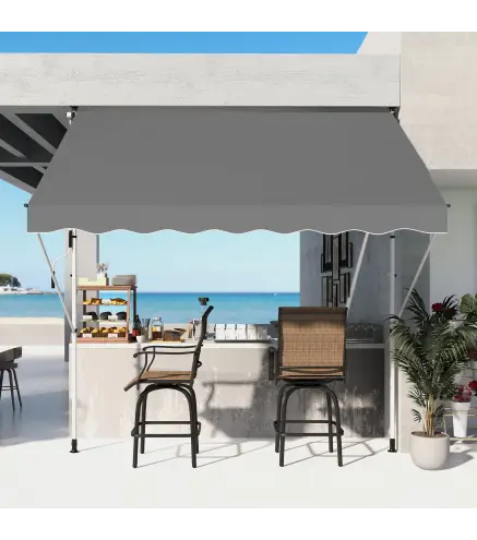 Toldo Manual Retráctil 300x150x170-280 cm con Altura Ajustable Manivela y Protección Solar para Terraza Gris