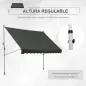 Toldo Manual Retráctil 300x150x170-280 cm con Altura Ajustable Manivela y Protección Solar para Terraza Gris
