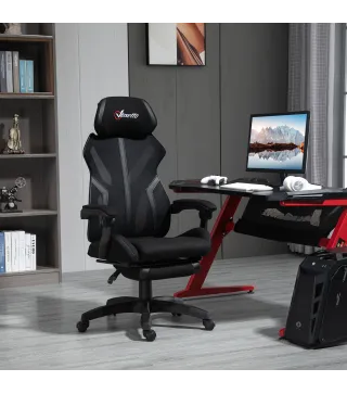 Silla Gaming con Reposapiés Retráctil Silla de Oficina Giratoria Reclinable con Reposacabezas y Altura Ajustable 65x65x119-129 c