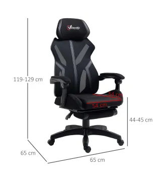 Silla Gaming con Reposapiés Retráctil Silla de Oficina Giratoria Reclinable con Reposacabezas y Altura Ajustable 65x65x119-129 c