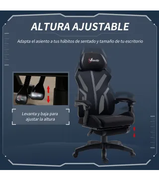 Silla Gaming con Reposapiés Retráctil Silla de Oficina Giratoria Reclinable con Reposacabezas y Altura Ajustable 65x65x119-129 c