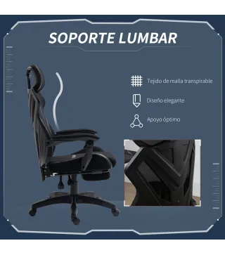 Silla Gaming con Reposapiés Retráctil Silla de Oficina Giratoria Reclinable con Reposacabezas y Altura Ajustable 65x65x119-129 c