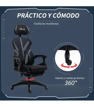 Silla Gaming con Reposapiés Retráctil Silla de Oficina Giratoria Reclinable con Reposacabezas y Altura Ajustable 65x65x119-129 c