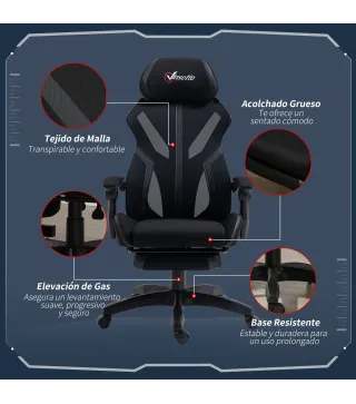 Silla Gaming con Reposapiés Retráctil Silla de Oficina Giratoria Reclinable con Reposacabezas y Altura Ajustable 65x65x119-129 c