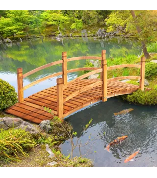 Puente de Arco de Madera 185x72x58 cm con Pasamanos Puente de Jardín para Decoración Patio Carga 200 kg Natural