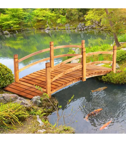 Puente de Arco de Madera 185x72x58 cm con Pasamanos Puente de Jardín para Decoración Patio Carga 200 kg Natural