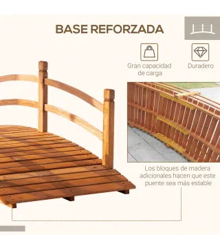 Puente de Arco de Madera 185x72x58 cm con Pasamanos Puente de Jardín para Decoración Patio Carga 200 kg Natural