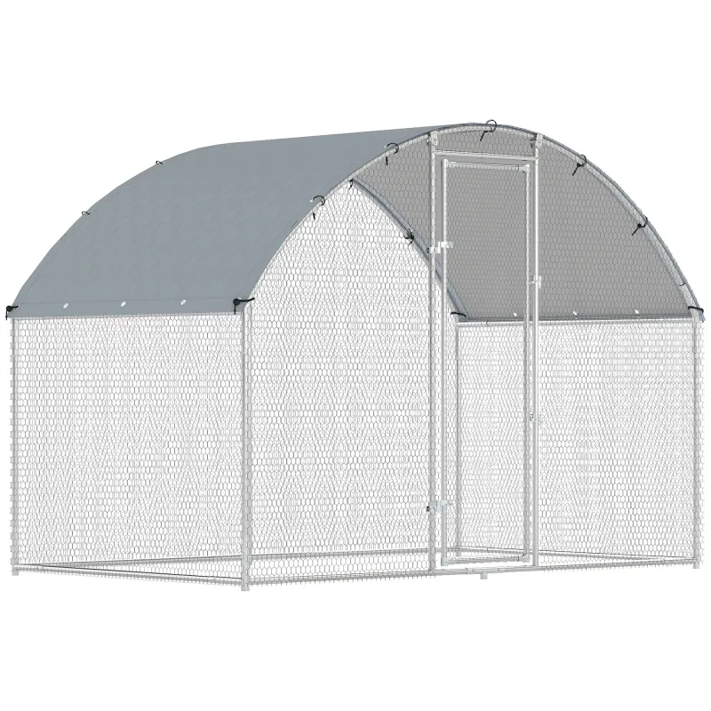 Gallinero para Exterior 2,8x1,7x1,9 m Cubierta de Tela Oxford Anti-UV Impermeable Pestillos para 5-8 Gallinas Plata