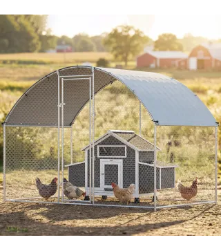 Gallinero para Exterior 2,8x1,7x1,9 m Cubierta de Tela Oxford Anti-UV Impermeable Pestillos para 5-8 Gallinas Plata