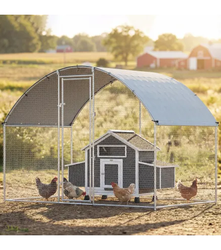 Gallinero para Exterior 2,8x1,7x1,9 m Cubierta de Tela Oxford Anti-UV Impermeable Pestillos para 5-8 Gallinas Plata