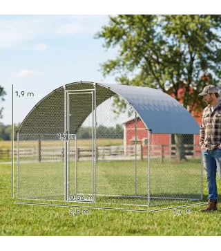 Gallinero para Exterior 2,8x1,7x1,9 m Cubierta de Tela Oxford Anti-UV Impermeable Pestillos para 5-8 Gallinas Plata