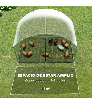 Gallinero para Exterior 2,8x1,7x1,9 m Cubierta de Tela Oxford Anti-UV Impermeable Pestillos para 5-8 Gallinas Plata