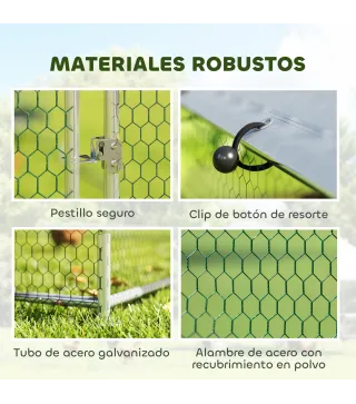 Gallinero para Exterior 2,8x1,7x1,9 m Cubierta de Tela Oxford Anti-UV Impermeable Pestillos para 5-8 Gallinas Plata