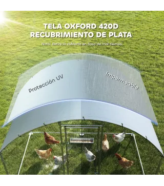 Gallinero para Exterior 2,8x1,7x1,9 m Cubierta de Tela Oxford Anti-UV Impermeable Pestillos para 5-8 Gallinas Plata