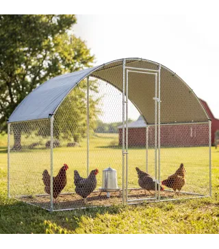 Gallinero para Exterior 2,8x1,7x1,9 m Cubierta de Tela Oxford Anti-UV Impermeable Pestillos para 5-8 Gallinas Plata