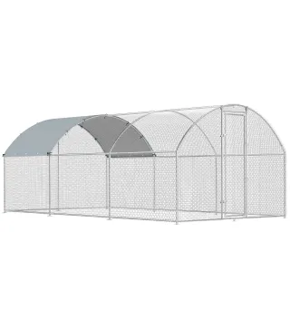 Gallinero para Exterior 2,8x5,1x1,9 m Cubierta de Tela Oxford Anti-UV Impermeable Pestillos para 15-24 Gallinas Plata