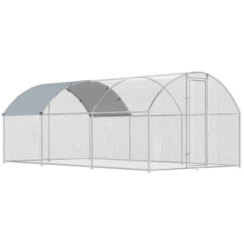 Gallinero para Exterior 2,8x5,1x1,9 m Cubierta de Tela Oxford Anti-UV Impermeable Pestillos para 15-24 Gallinas Plata