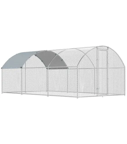 Gallinero para Exterior 2,8x5,1x1,9 m Cubierta de Tela Oxford Anti-UV Impermeable Pestillos para 15-24 Gallinas Plata